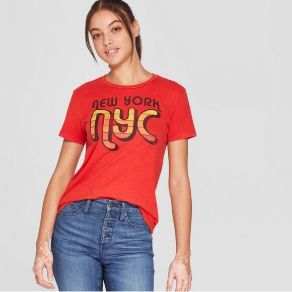 Mighty Fine Tops - MIGHTY FINE | Retro NYC Bubble Letter Short Sleeve T-Shirt Cotton Graphic Large